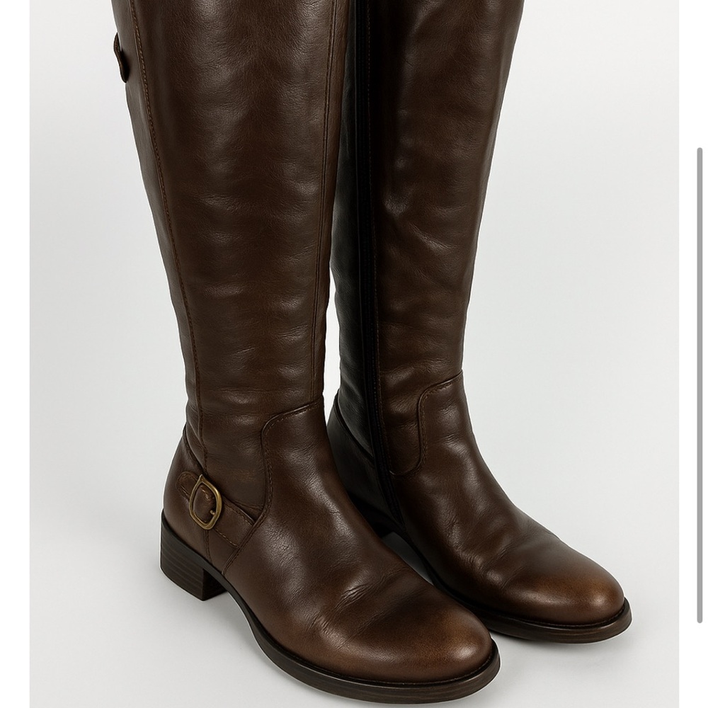 * Born Zipper Leather Brown Knee High Boots Size 7.5M